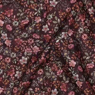 mauve (aubergine) roze dusty oranje Burgundy Bloemetjes digitale poplin katoen