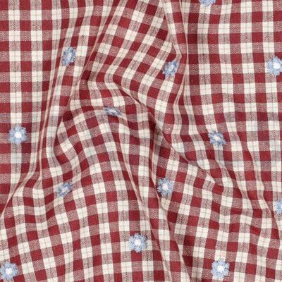 roze (oud rouge) Ruitjes Broderie blauw Bloemetje viscose katoen *S