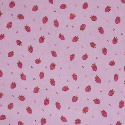 lila (violet) roze Aardbei - digitaal fijne katoenen Baby rib tricot SOFT *S