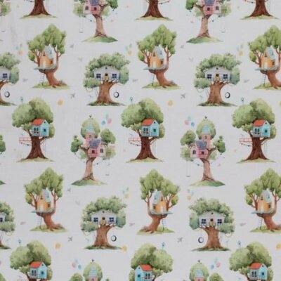 off white  green blue terracotta peach treehouse digital poplin