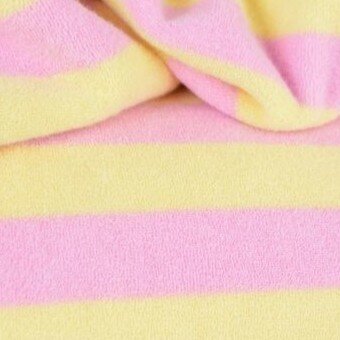 roze (bonbon) geel (boter) Brede Strepen badstof tricot (babybadstof)