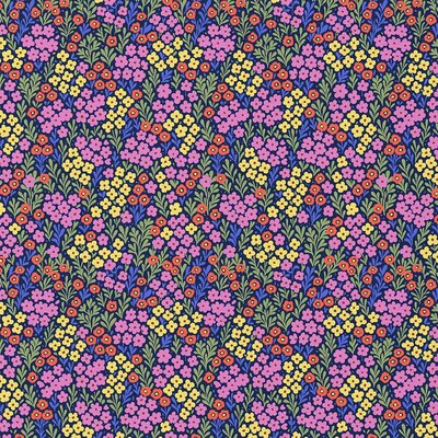 blauw (marine) gekleurde kleine Bloemen poplin katoen