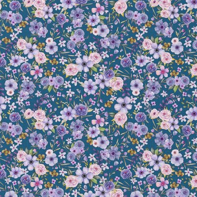 blauw (marine) roze lila Bloemen poplin katoen