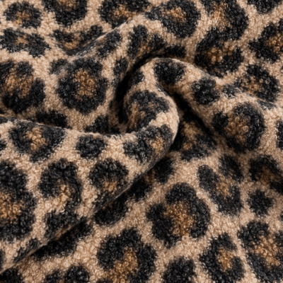 beige zwart Jaguar Panter boucle teddystof gekruld