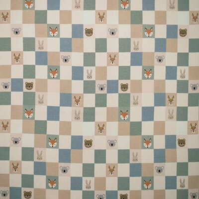 off white green beige blue Woodland Animals Checks digital cotton baby rib knit jersey SOFT