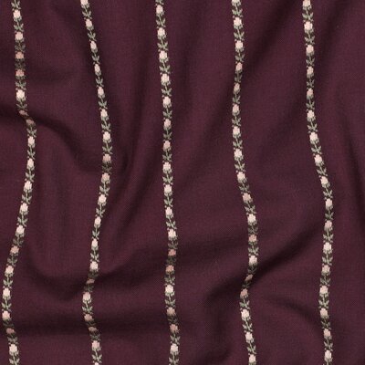 mauve (aubergine) Broderie Bloemstreep katoen *S