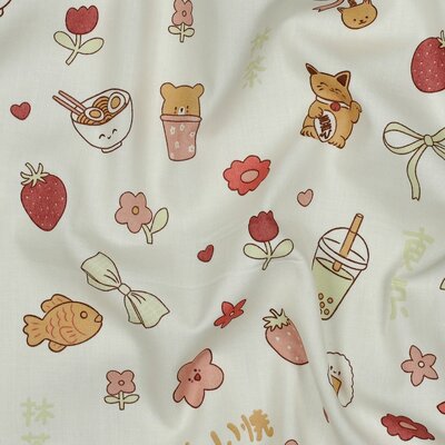 wit roze (oud rouge) Matcha Japanse Motiefjes poplin katoen *S