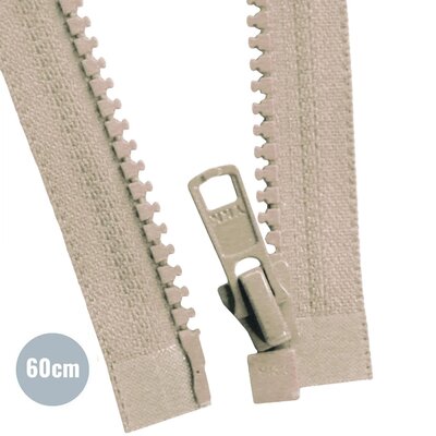 beige (taupe) Deelbare Bloktand Rits YKK Vislon 60cm