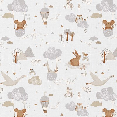 off white brown grey Airplane Zeppelin Parachute Mountains cotton