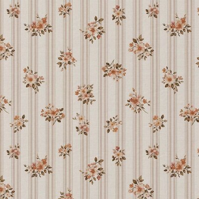 white peach beige Marionette Flowers and Stripes poplin cotton
