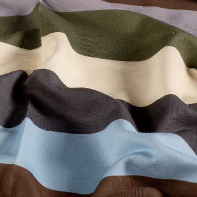 bruin blauw groen natural Brede Strepen Streep -  french terry *S
