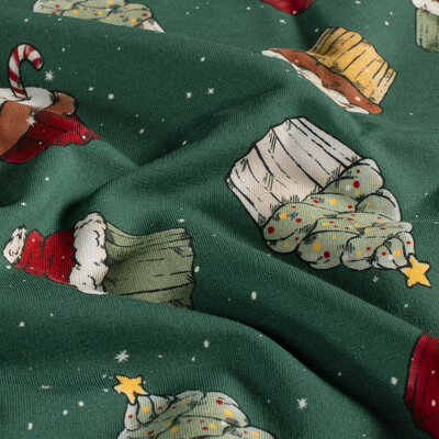groen (donker) rood wit oker Kerst Cupcakes X-mas french terry *S