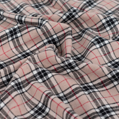 beige zwart wit rood Ruitjes Ruiten flanel *S