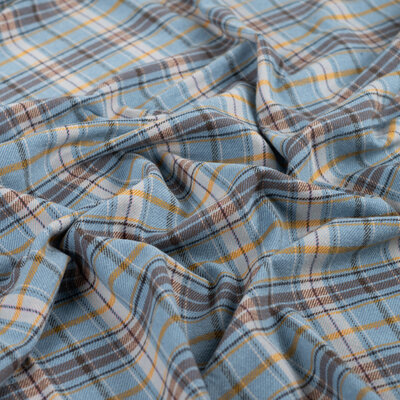 blauw (licht) bruin ecru Ruitjes Ruiten flanel *S