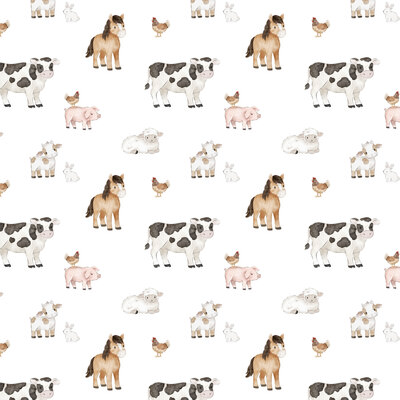 wit (off white) bruin beige Boerderij Dieren poplin katoen *S