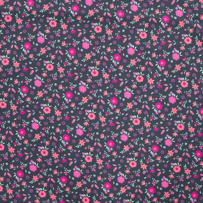 blauw (donker) roze Bloemen poplin katoen *S