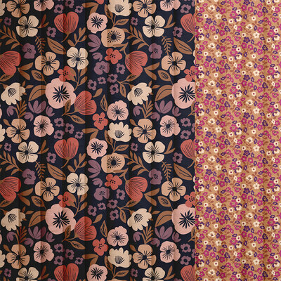 blauw (marine) nude mauve terracotta bruin Palawa Bloemen & Thali BloemetjesDubbelzijdig Gevoerde katoen *S