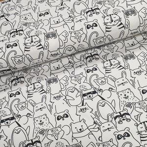 White Black Wood Animals Jersey Kickenstoffen